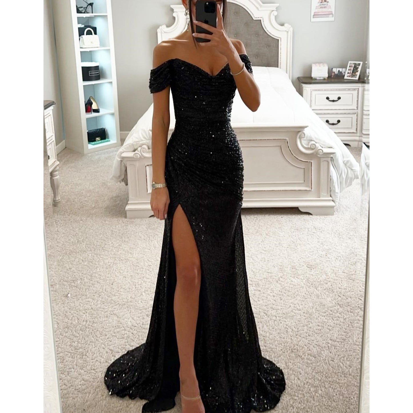 Off-neck Split Dress