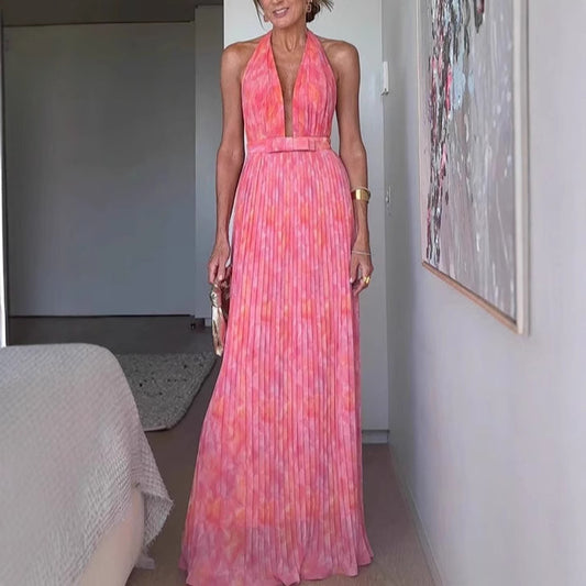 V Lace-up Backless Dress