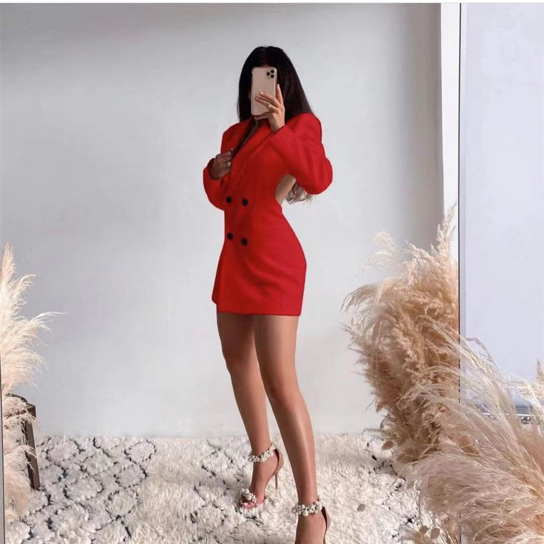 Backless Double Breasted Suit Skirt