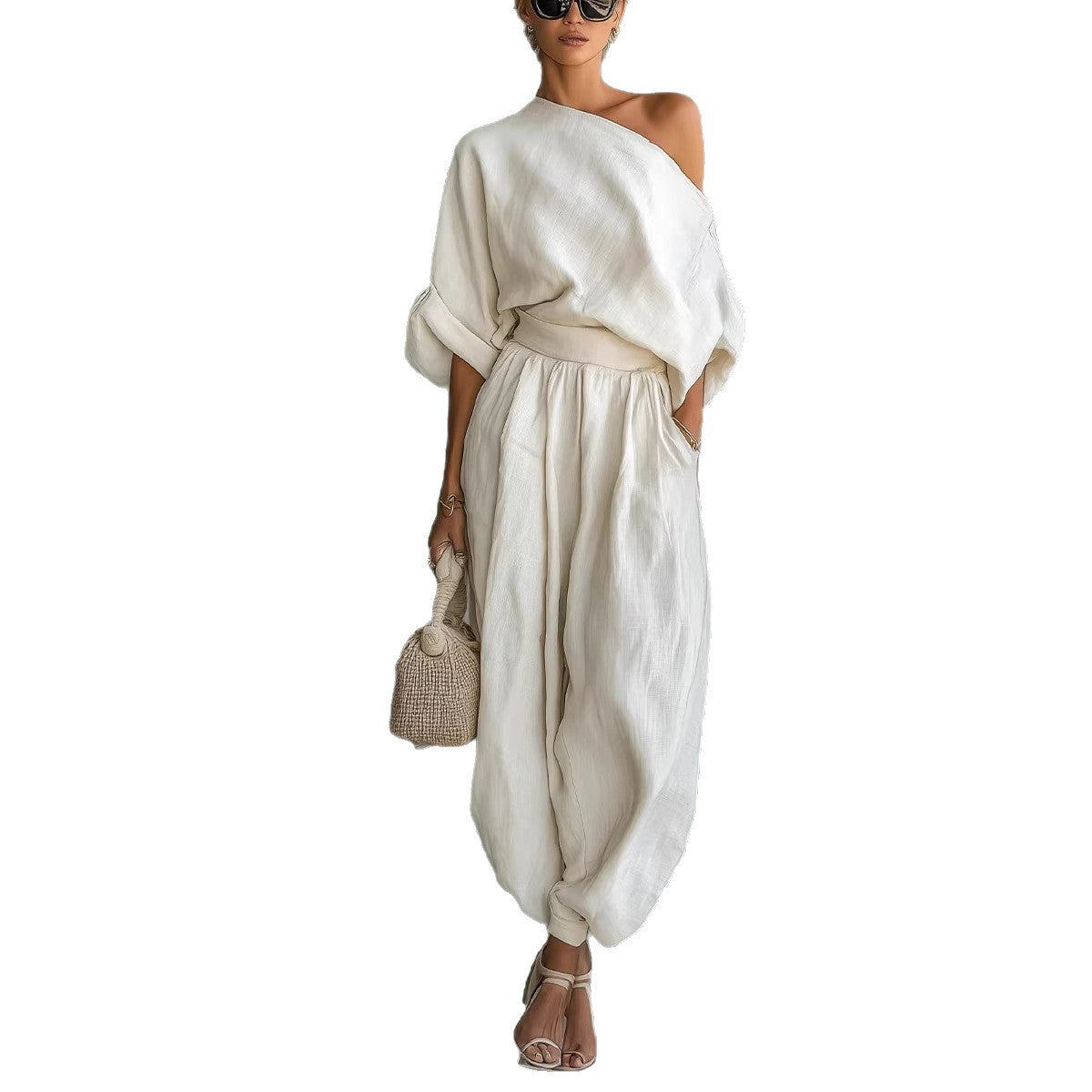 Off-Shoulder Top And Pants Loose Two-Piece Set - M Chic Boutique
