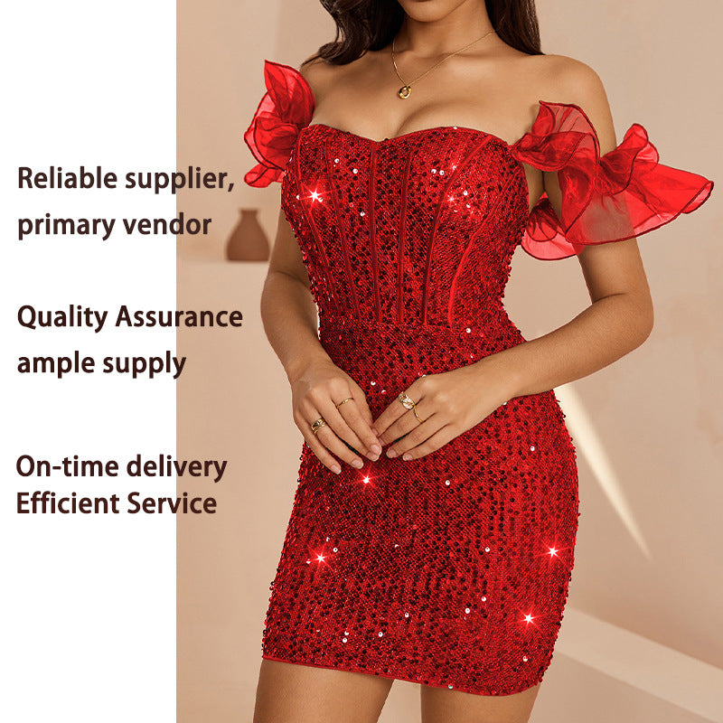 Sequin Ruffle Hem Bodycon Slimming Dress - M Chic Boutique