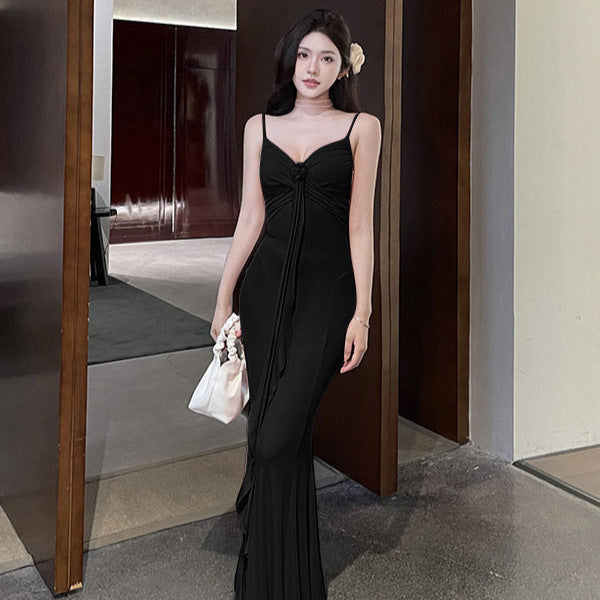 Rose Three-dimensional Flower Sling Dress