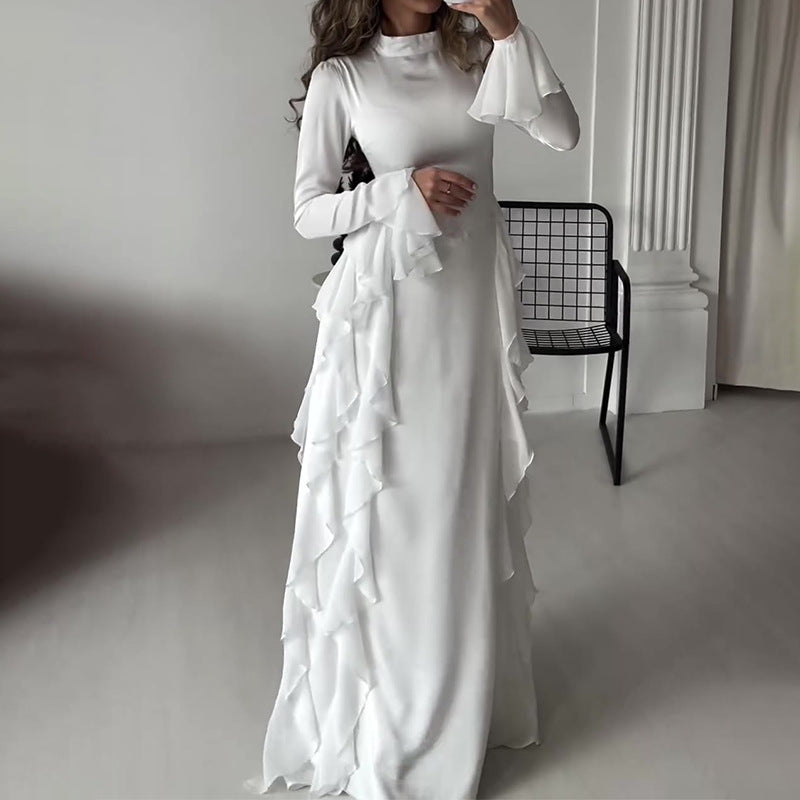 Round-neck flared sleeves dress from M Chic Boutique, showcasing a stylish, temperament dress with elegant design details.