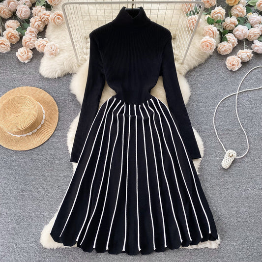 Retro Socialite Style Striped Knitted Dress