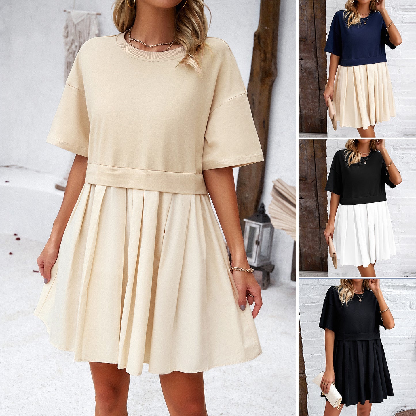 Short Sleeve Elegant Stitching Dress
