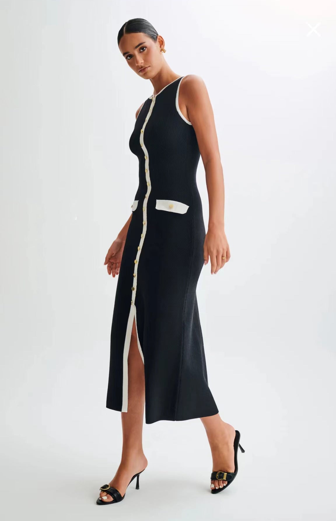 Fashion Black Elegant Woolen Dress