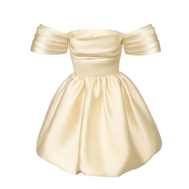 Simple Elegant Dress Solid Color Off-neck Socialite Style - M Chic Boutique