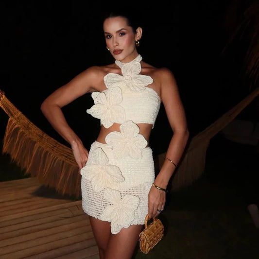 Knitted Flower Women's Mini Dress