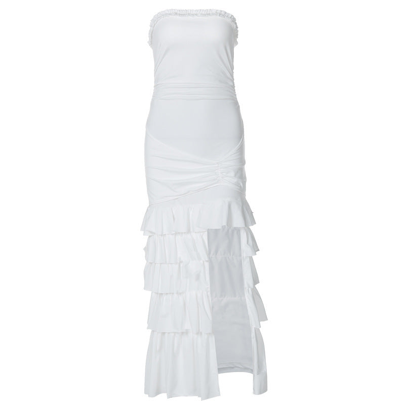 Pleated Slim Fit Patchwork Split Dress