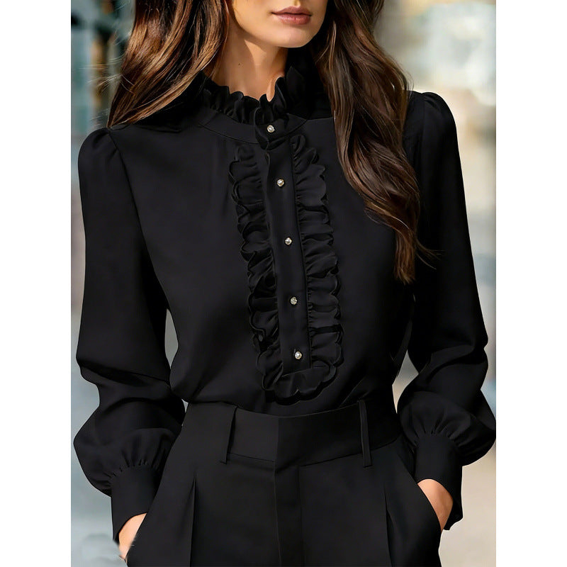 French-Elegant Ruffle-Trimmed Shirt - M Chic Boutique