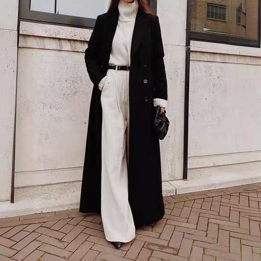 Long Pure Color Woolen Coat
