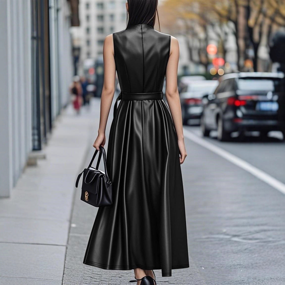 Round Neck Sleeveless Belt Long Dress
