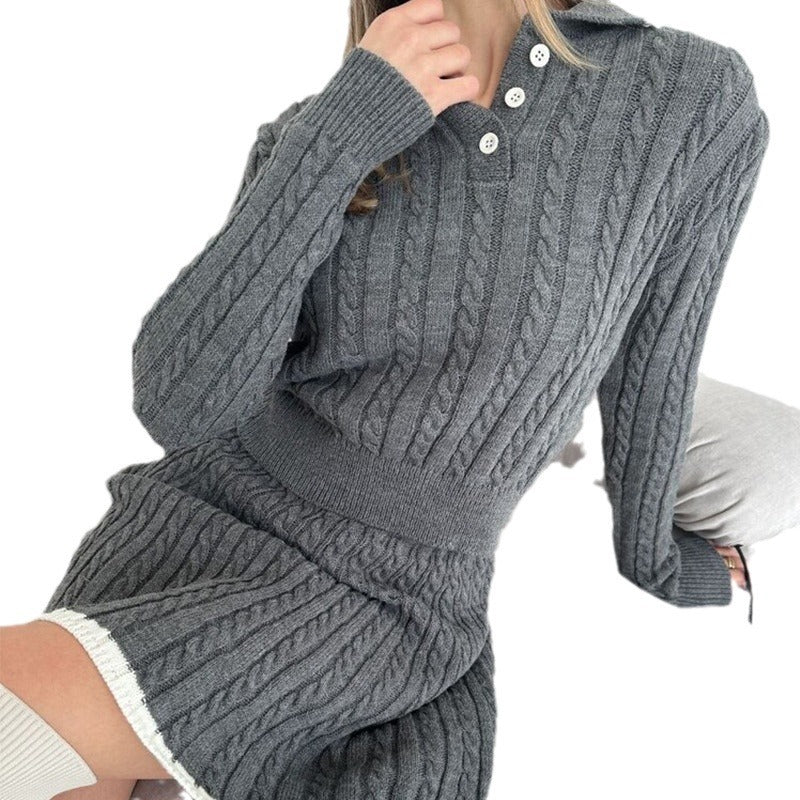 Long Sleeve Knitted Button Sweater Dress