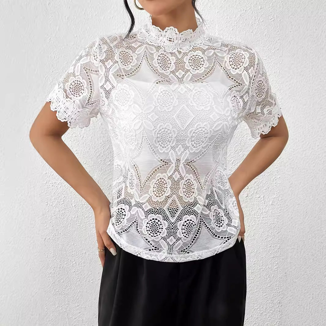 White Lace-panel Trim Top - M Chic Boutique