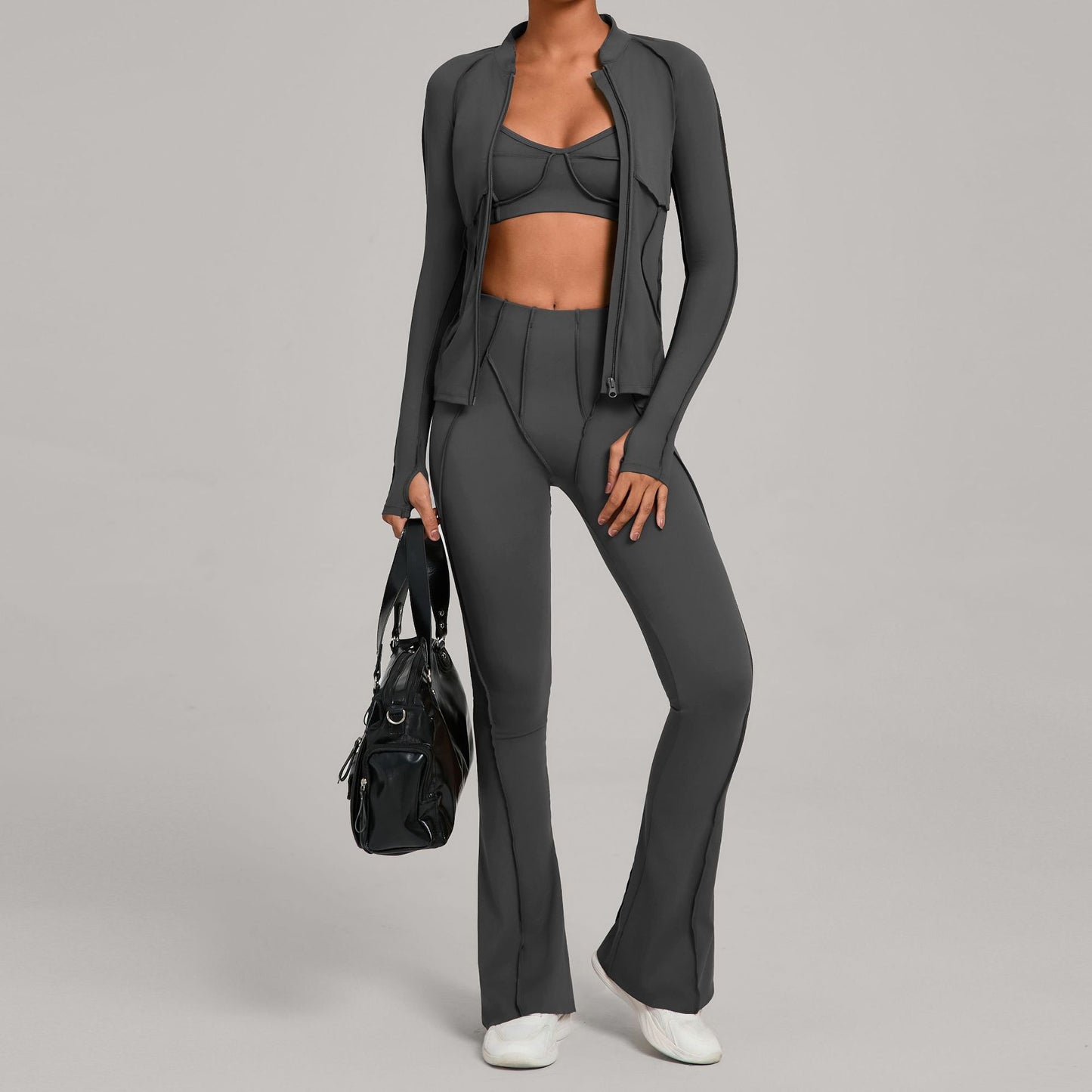 M Chic Boutique zip-up top and yoga pants activewear set, featuring a cozy zip-up jacket and matching yoga pants for comfortable workout wear.