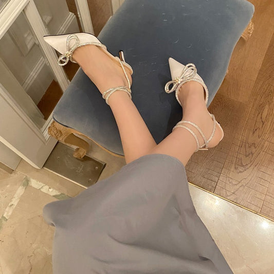 Rhinestone Bow Pointed High Heels