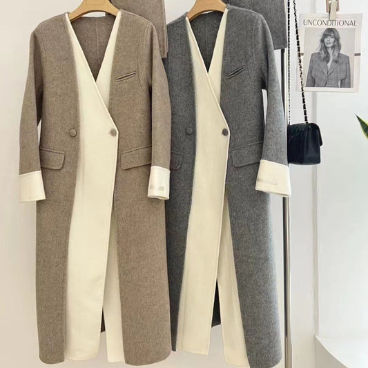Wool V-neck Reversible Woolen Coat