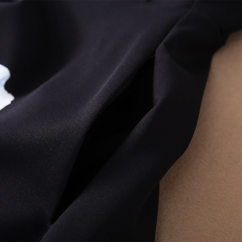 Thin Black Flower Swing French Dress