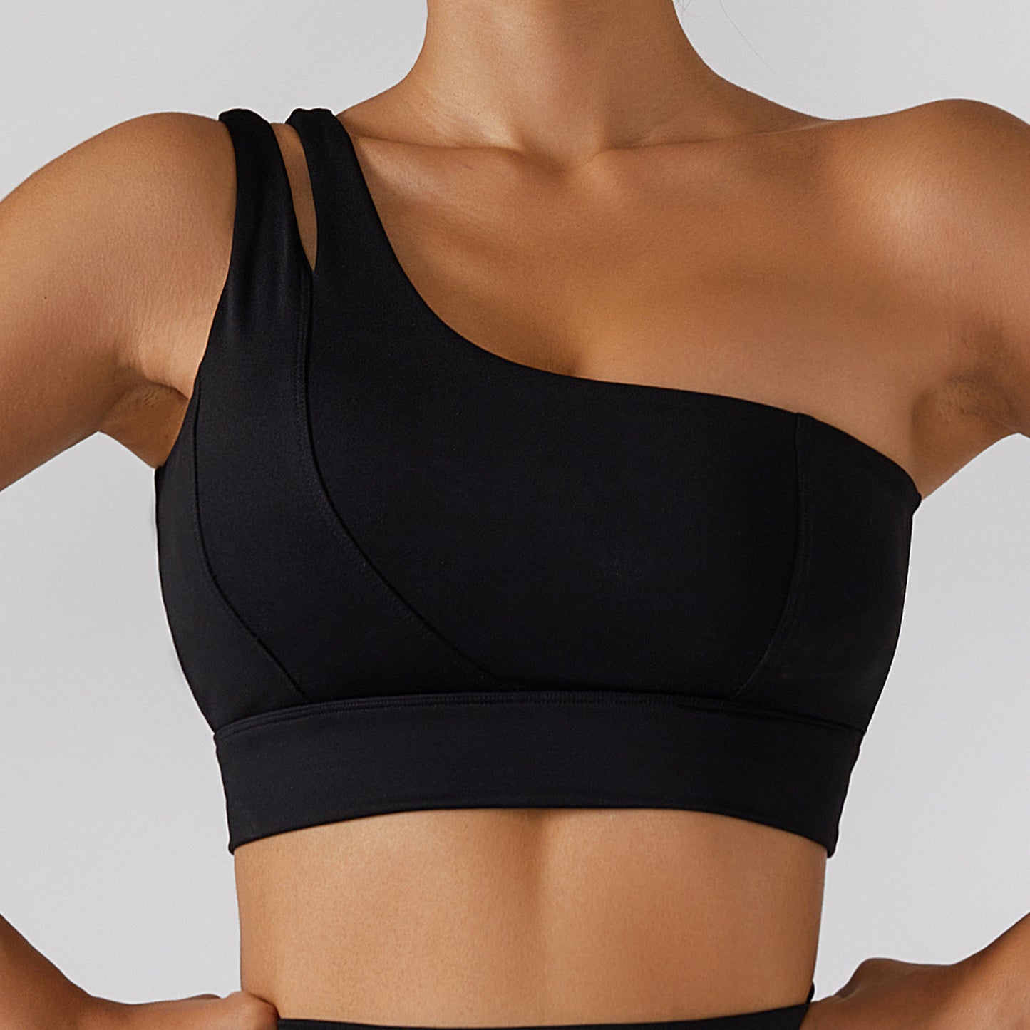Ribbed one-shoulder gym set by M Chic Boutique, activewear with fitted ribbed fabric and stylish one-shoulder design.